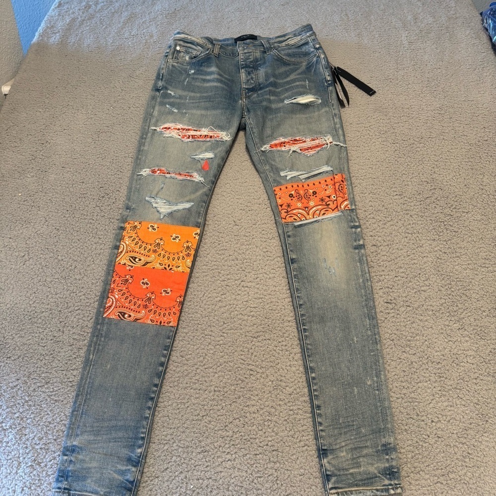 AMIRI Vintage Bandana Artpatch Jeans Clay Indigo 31x34”